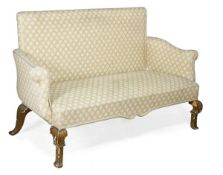 A pair of Edwardian giltwood and upholstered seats in George I style, early 20th century, each
