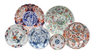 A collection of six Chinese and Japanese dishes of various types, 30.6cm to 15.8cm diameter, 19th-