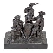 A Continental patinated bronze group of three soldiers at cards, late 19th century, possibly a