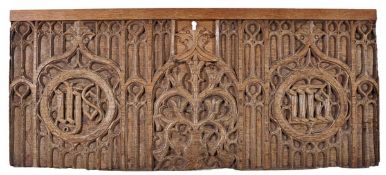 A carved oak relief panel in the Perpendicular late Gothic style, late 15th or early 16th century, p