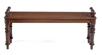 A Victorian walnut hall or window seat, circa 1870, the rectangular seat with moulded edge and