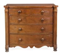 A mahogany bowfront chest of drawers, mid 19th century, with two short and three long drawers,