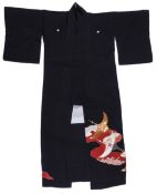 Please note this lot should read: A small Japanese black crepe de silk kimono painted with cranes
