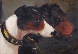 Circle of John Arnold Alfred Wheeler (1821-1903), Heads of two terriers, Oil on board, 18 x 26.5cm (