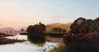Edwin Henry Boddington (1836-1905), Lake scene, Oil on canvas, Signed lower right, 31 x 56 cm (12