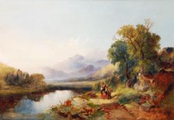 Joseph Horlor (1809-1887), Faggot gatherers on a riverside path, Oil on canvas, Signed lower left, 4