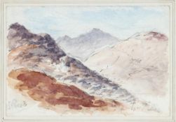 William Callow (1812-1908), Mountainous landscape with church, Watercolour and pencil, Signed