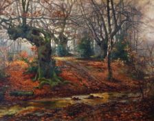 George Dunkerton Hiscox (1840-1909), A woodland stream, Oil on canvas, Signed lower left,