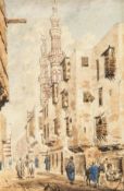 Lieutenant H. King (19th Century), Street scene, Cairo, Watercolour and pencil, Initialled lower