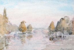 DDS. Philip Connard (1875-1958), River landscape, Watercolour and pencil, Signed lower right, 18 x 2