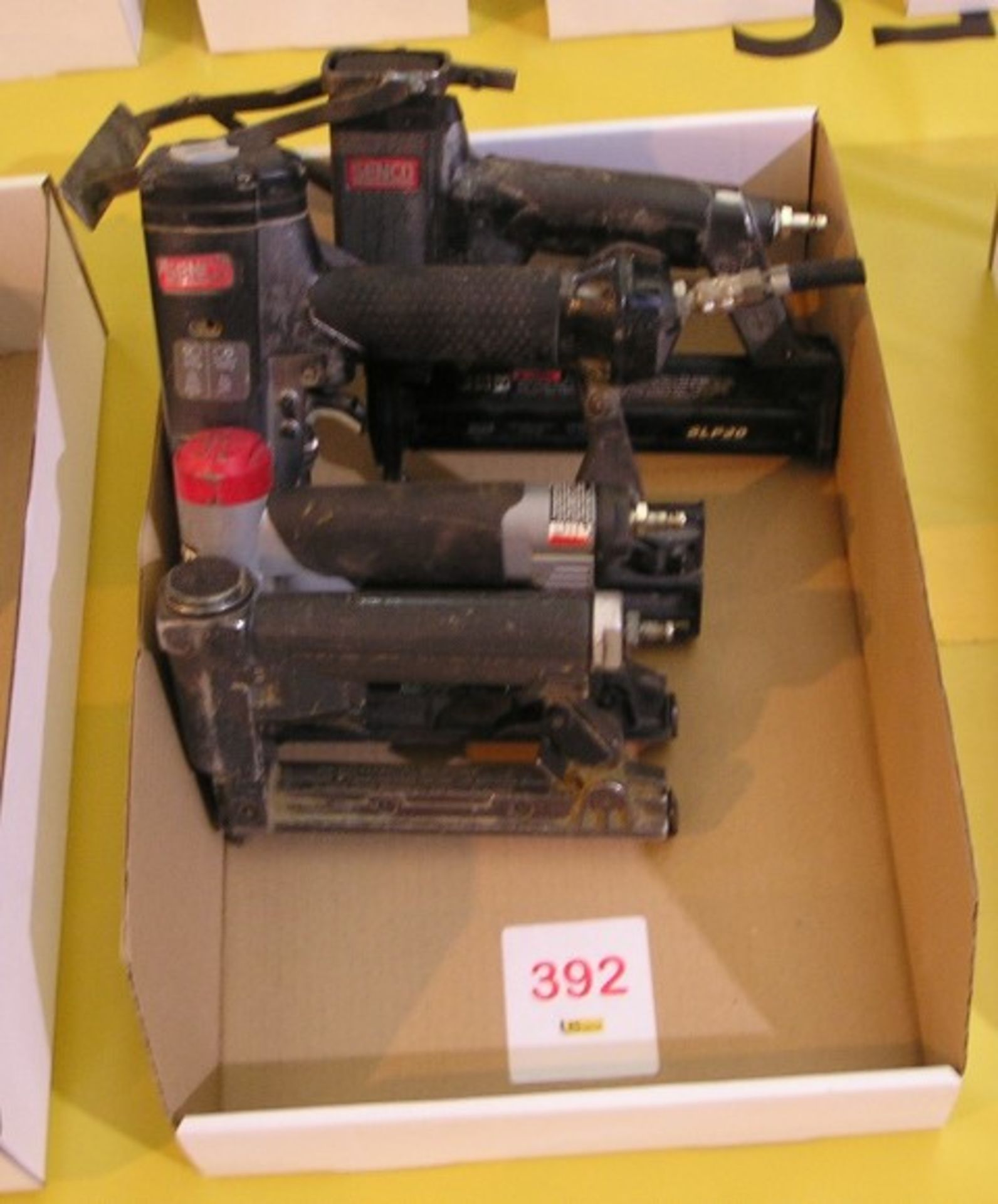 Four various pneumatic staple guns (Please note this lot must be removed between Mon 24th and Fri