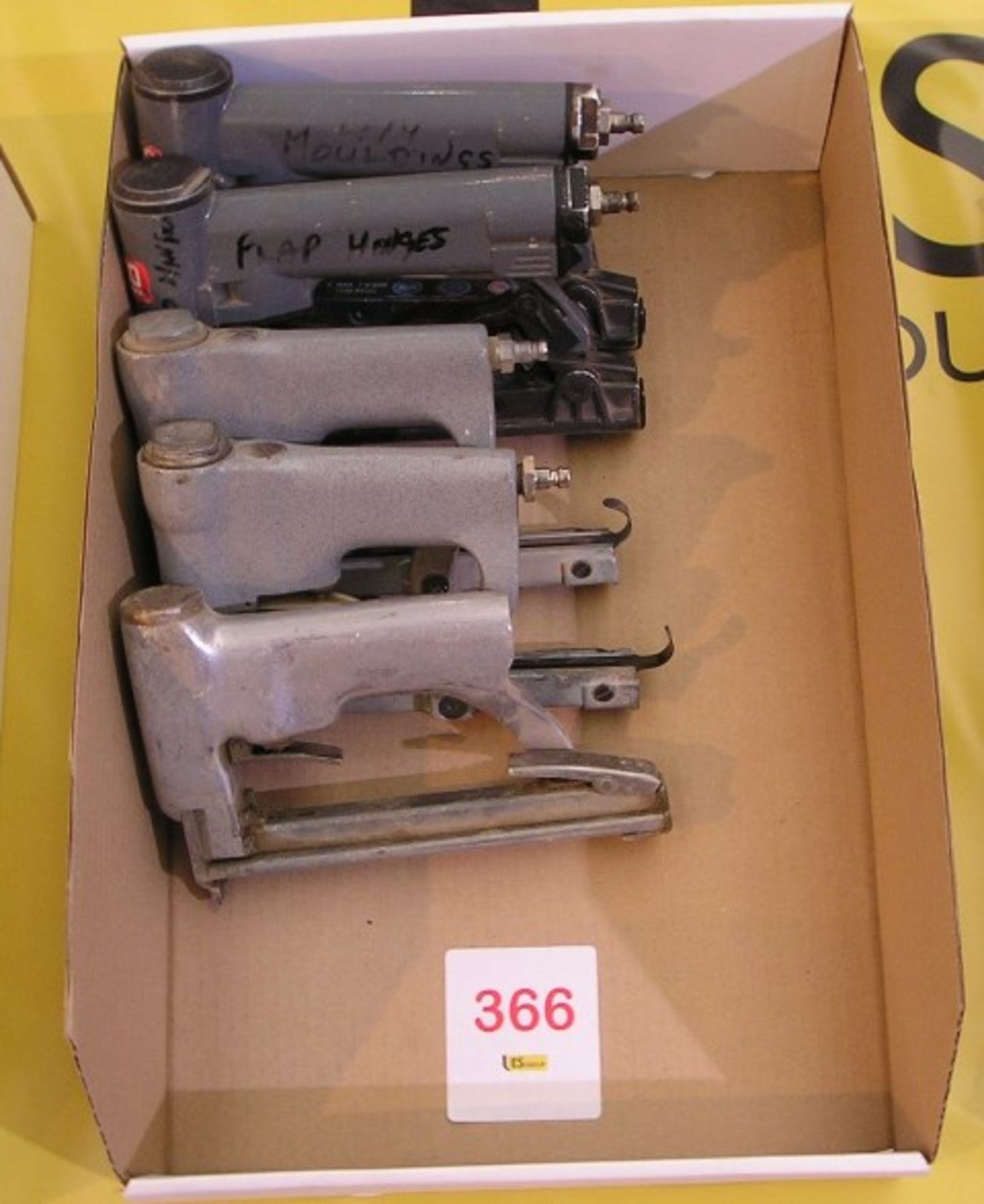 Five various Senco pneumatic staple guns (Please note this lot must be removed between Mon 24th