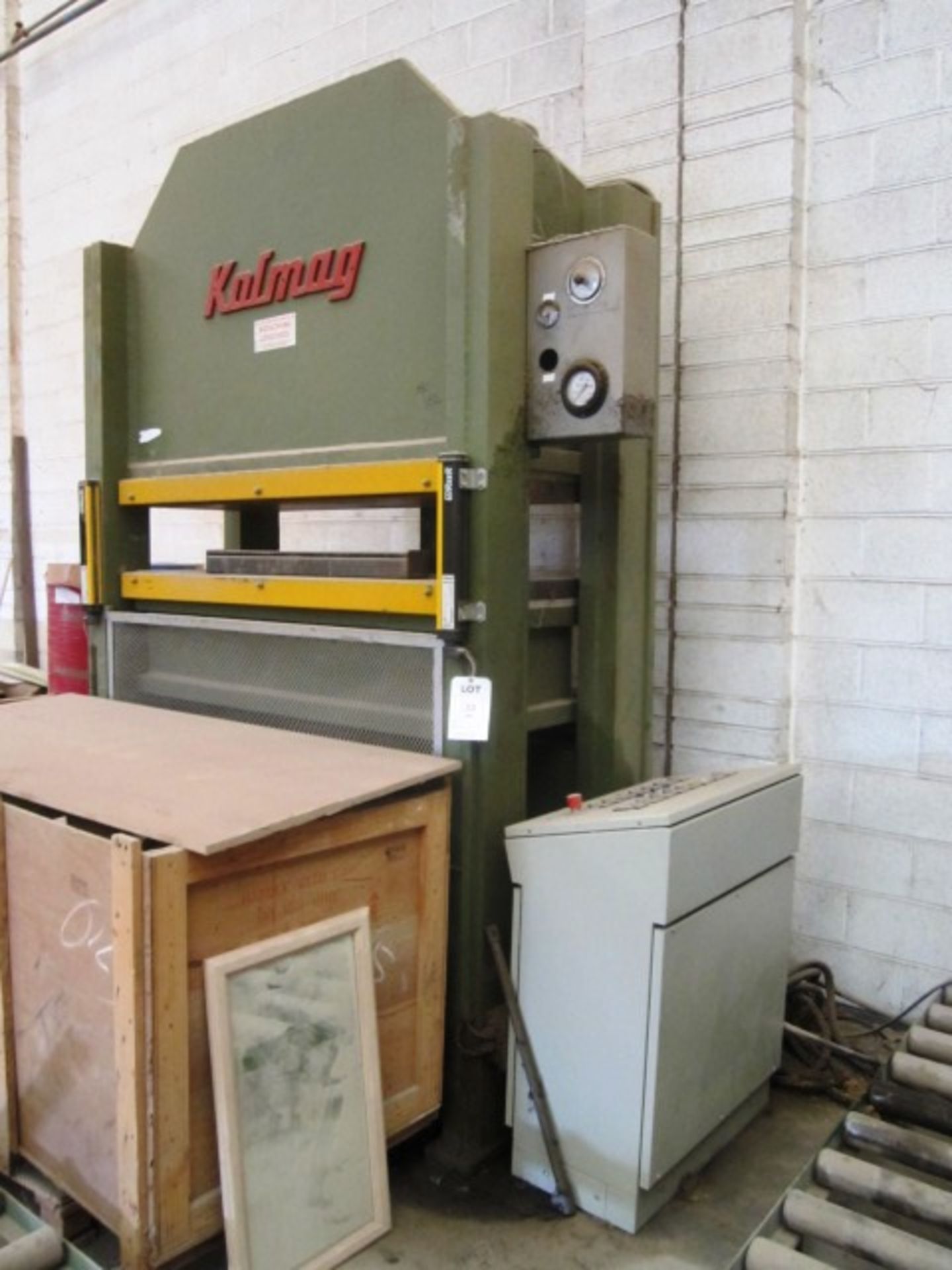 Kalmag vertical hydraulic platen/embossing press, maximum pressure 600 bar 1600 x 600mm platen size,