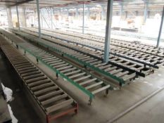 Ten runs of 400/500mm width gravity roller conveyor, floor mounted, approx. 150m length in total (