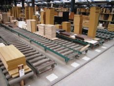 Ten runs of 400/500mm width gravity roller conveyor, floor mounted, approx. 150m length in total (