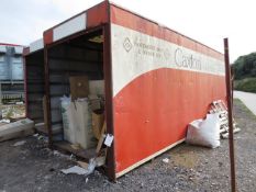 Two ex-box lorry containers, with roller shutter door, approx. 7m length (Please Note - Lift out