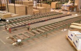 Nineteen runs of various gravity roller conveyors, each up to 500mm wide and approx. 9m long (Please