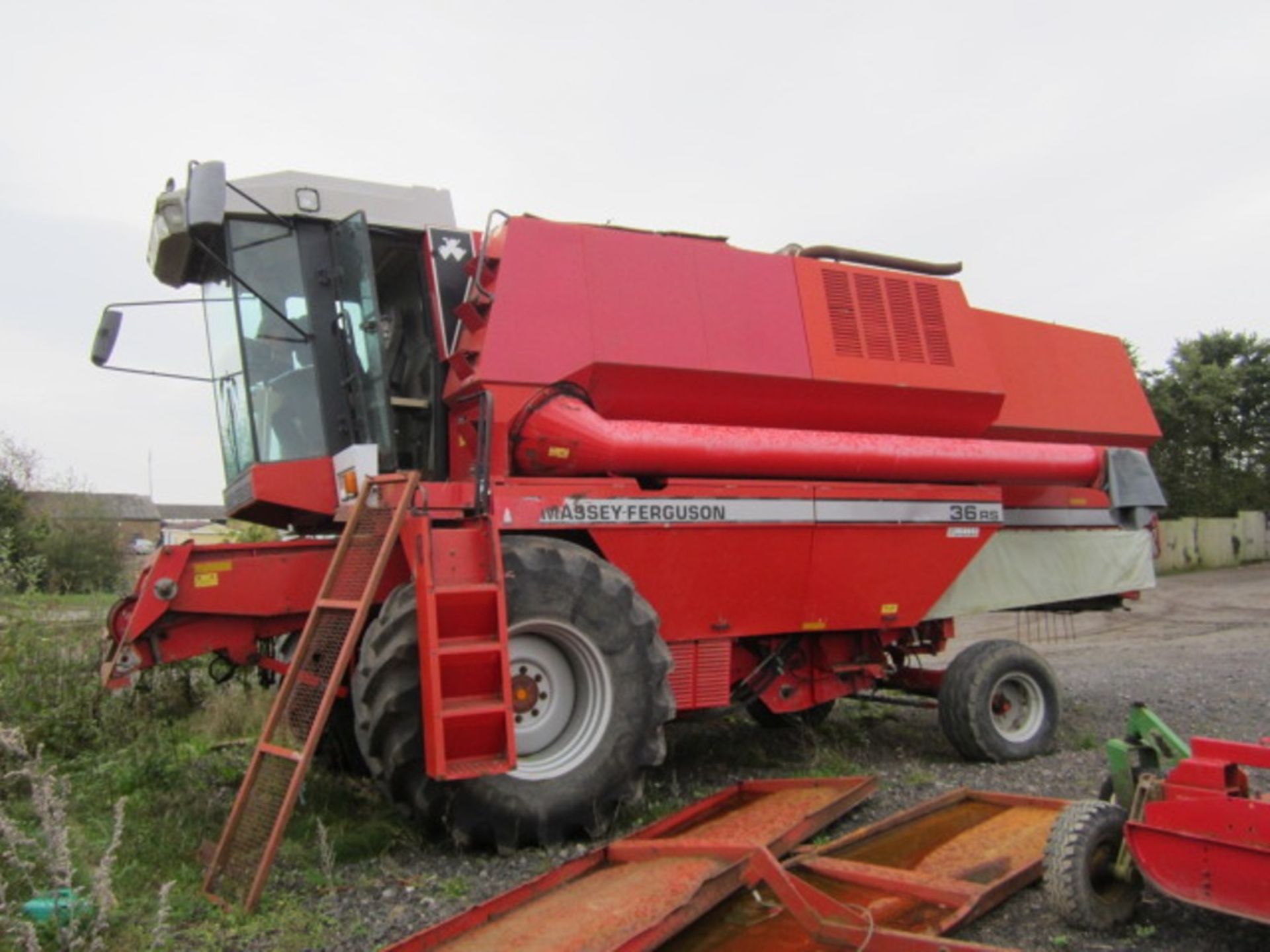 Massey Ferguson 36RS combine harvester with 16ft header and header trailer Registration No. J815