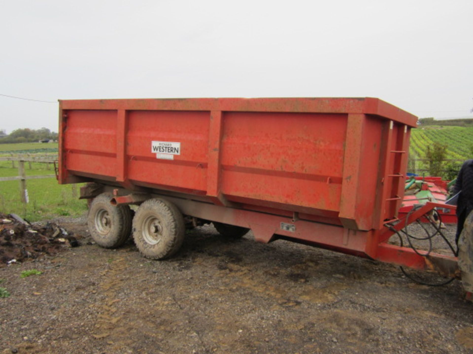Richard Weston 10 ton twin axle tipping trailer with silage extensions and tailgate, Chassis No.