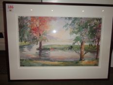 Two framed watercolour prints of Lake & Woodland both 1050 x 770mm