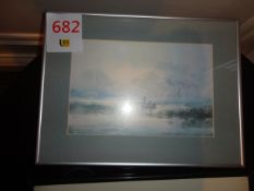 Framed boat & fishing print 360 x 280mm framed 'big ben' etching print 380 x 300mm
