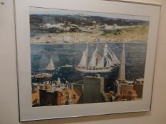 Framed print of a boating scene 900 x 760mm