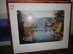 Two framed  lake & woodland scene prints both 830 x 690mm