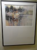 Two framed watercolour prints 'Cold Stream' by Brent Heighton & 'Anchored' by Brent Heighton, both
