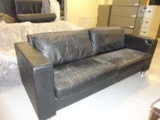 Four Black Leatherette 3 seat sofa's c/w two matching glass top coffee table 2140mm x 1000mm (The
