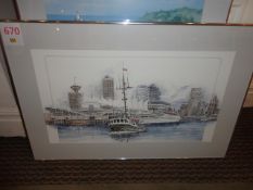 Framed print of a harbour scene 920 x 620mm framed Jacqueline Penney print 'landscape with