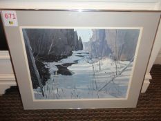 Framed and numbered print 263/475 by A A Smith 'winter sun Black creek'