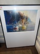 Framed Kiff Holland lake/habour scene print 870 x 1100mm