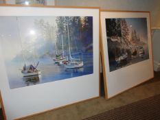 Two framed Kiff Holland prints boat & harbour scenes both 1250 x 1260mm