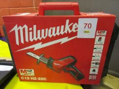 Milwaukee C12HZ-22C lithium-ion reciprocal saw with two batteries and charger