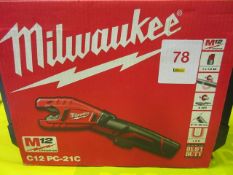 Milwaukee C12 PC-21C lithium-ion 12v, pipe cutter 12mm - 28mm diameter, with battery and charger
