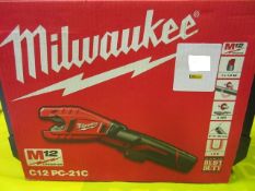 Milwaukee C12 PC-21C lithium-ion 12v, pipe cutter 12mm - 28mm diameter, with battery and charger