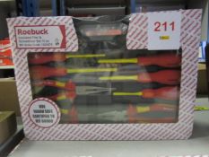 Three Roebuck insulated plier and screw driver sets, ten pieces per pack
