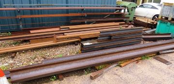 Assorted structural and other steel stock, up to 7m length including 'V', 'H', flat, round
