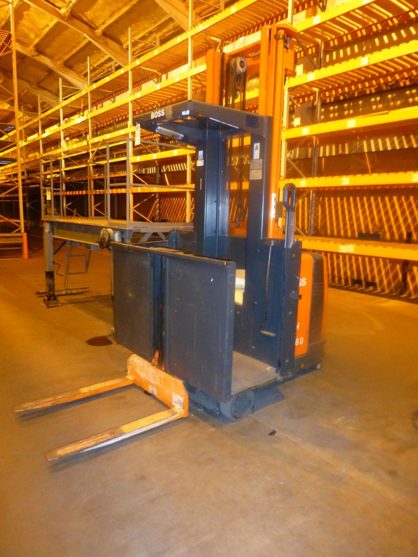 Boss type WK10 IL-13140 MK IV A-1 electric high level order 
picker, 1000Kg capacity, Serial no.