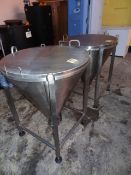 2 x Conical stainless steel vessels on stands 840mm Diameter with bottom discharge 3" gate outlet (