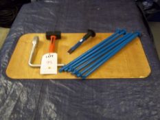 6 mooring pins (blue), 2 kg lump hammer, 10in cold chisel and 1 lock key