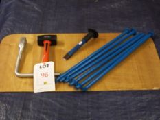 6 mooring pins (blue), 2 kg lump hammer, 10in cold chisel and 1 lock key