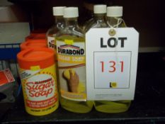 8 x 300ml bottles of sugar soap, 9 drums of Mangers sugar soap  and Plastic padding and sealants