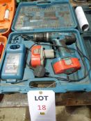 Makita 8391D rechargeable drill with two batteries, charger, various drill bits, hole cutters,