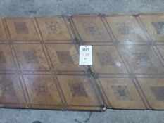 Approx 42 reclaimed parquetry floor  panels 820mm x 780mm x 28mm thick.  Understood to have come