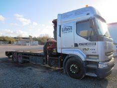 2001 Renault Premium 420 dci triple axle sleeper cab beaver tail plant lorry with Fassi hydraulic