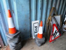 Assorted road works, steel framed signs and traffic cones, as lotted (Please note: This lot must