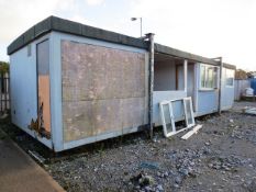 Site cabin, on jack legs, 40ft (approx), fitted UPVC windows and doors (some windows & doors