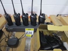 5 HYT TC700 two way Radios with HYT 6 slot base charger and 4 carry cases.