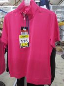 Nike womens Stay Cool short sleeve top, 1/4 zip, standard fit, pink, Size L, Style 518080-650
